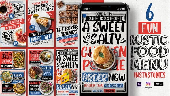 AE模板-6组美味甜点小吃新品上市推广媒体短视频广告海报