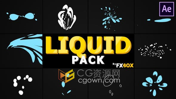10组手绘流体飞溅波浪气泡液体图形动画元素Liquid Elements-AE模板