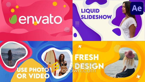 AE模板-Liquid Slideshow流体卡通图形动画幻灯片宣传介绍图文动画视频