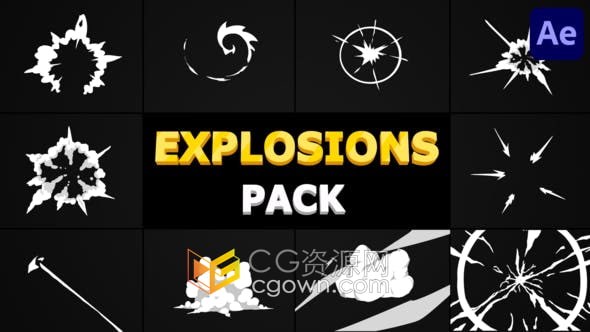 AE模板-10组卡通动画爆炸元素风格Explosions Pack