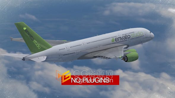 天空中飞行航空公司客机特写镜头飞机身LOGO图片可替换-AE模板