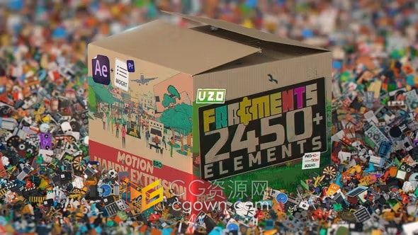更新V2.0版Fragments 2450+2D卡通动画MG图形元素预设包-AE与PR模板