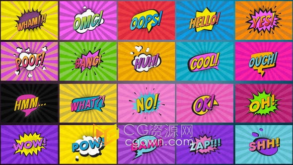 AE模板-Comic Titles 20组卡通时尚多彩漫画文字动画视频字幕