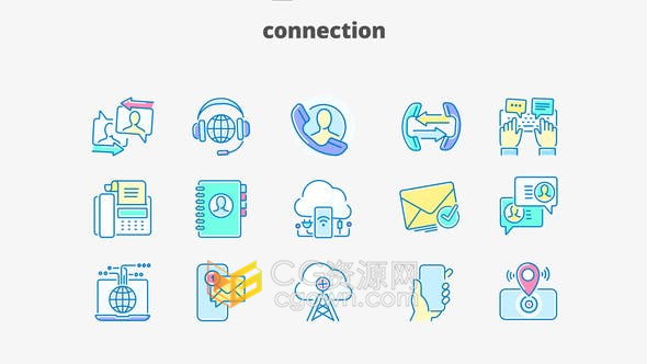 15个通信方面图标动画网络连接互联网电话短信定位邮件Icons-AE模板