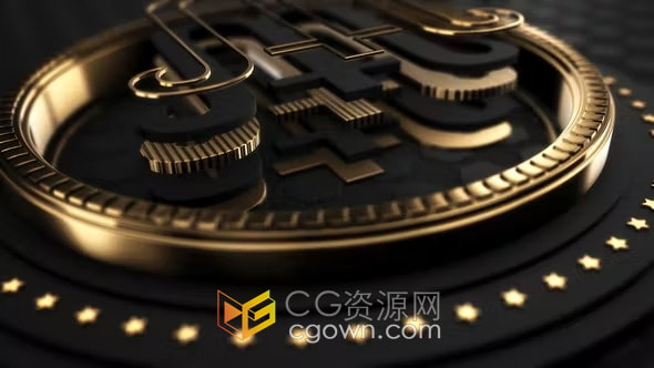 E3D制作黑金色三维片头金属感史诗3d标志动画-AE模板