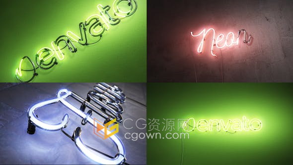 4K分辨率三维霓虹灯LED发光动画LOGO酒吧牌子效果E3D插件制作-AE模板