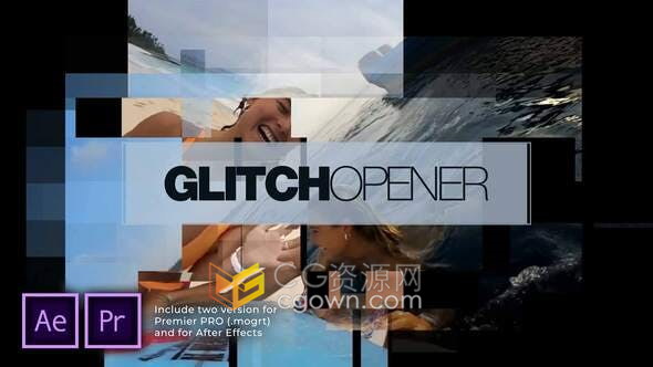 故障动画视频片头体育赛事宣传介绍ID短片-AE与PR模板