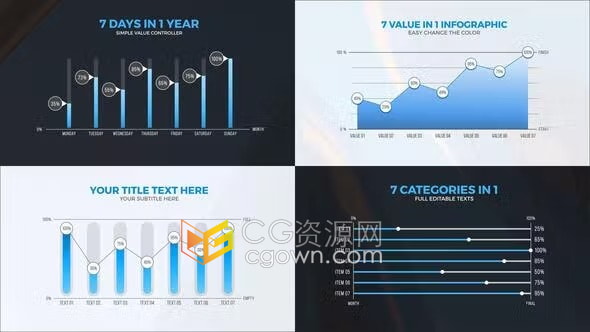 AE模板-现代信息图表线条条形图数据对比分析报告介绍