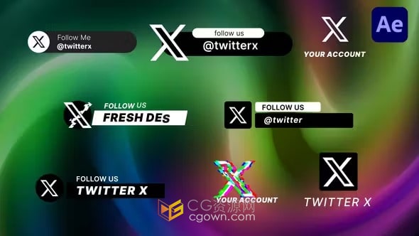 8个故障经典现代黑白粗体标题样式Twitter X文本动画-AE模板