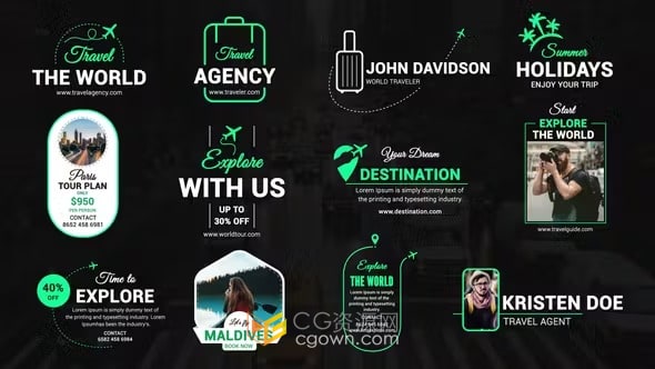 12个假期旅行主题标题动画和开场白元素-AE模板