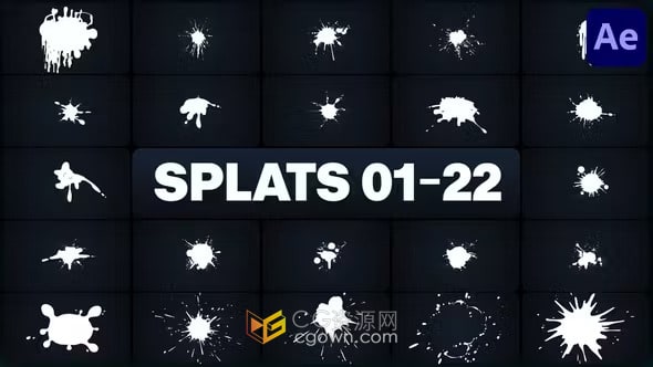 卡通动画油漆彩弹墨水泼溅Splats特效元素-AE模板