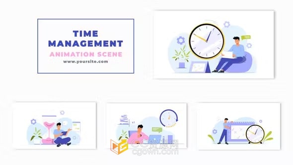 企业工作场所时间管理角色动画场景培训视频演示-AE模板