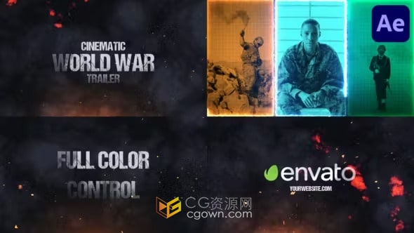 AE模板-枪口火花屏闪动画多媒体幻灯片组合电影世界大战预告片