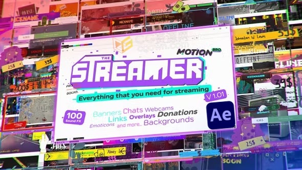 复杂风格设计网络视频直播包装制作AE脚本预设包The Streamer