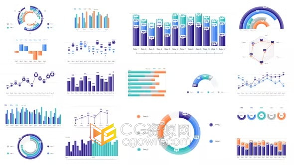 人口统计创意设计彩色图形业务信息图表动画-AE模板