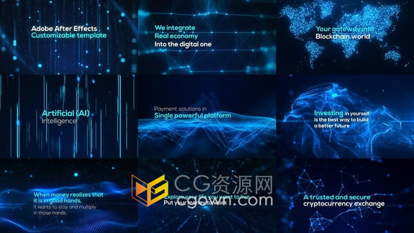 AE模板-科技感数字抽象点线粒子背景视频宣传开场片头