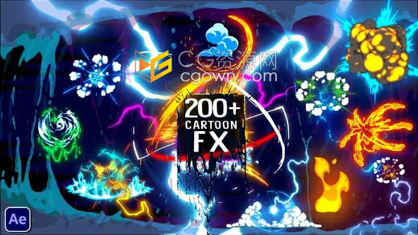 220 Cartoon FX AE模板卡通涂鸦电流能量火焰液体烟雾爆炸MG动画