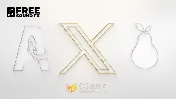 干净简约轮廓描边绘制落版标志扫光LOGO片头-AE模板