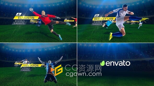 AE模板-足球运动员介绍视频比赛首发阵容球星照片介绍宣传