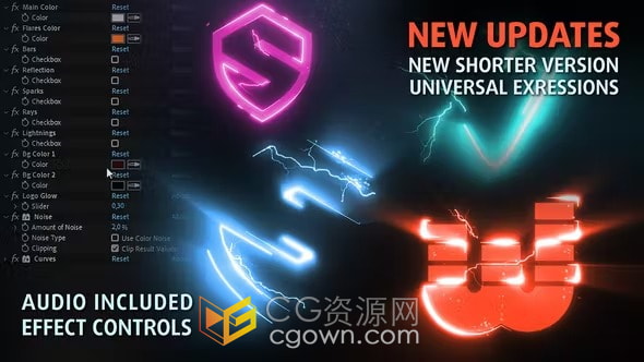 AE模板-抽象电影风格动画闪电光线火花反射效果元素LOGO片头