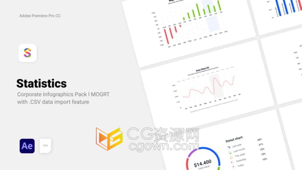 AE模板-企业统计CSV数据驱动信息图表100多个数据分析动画