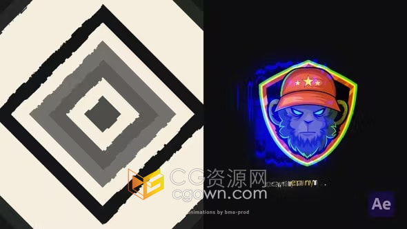 AE模板-迷幻线条万花筒效果跺脚标志动画