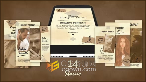 AE模板-手机端竖屏场景展示优雅肖像专辑小视频相册开场