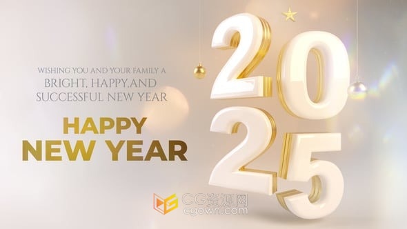 三维数字元素2025年新年片头节日贺卡祝福-AE模板