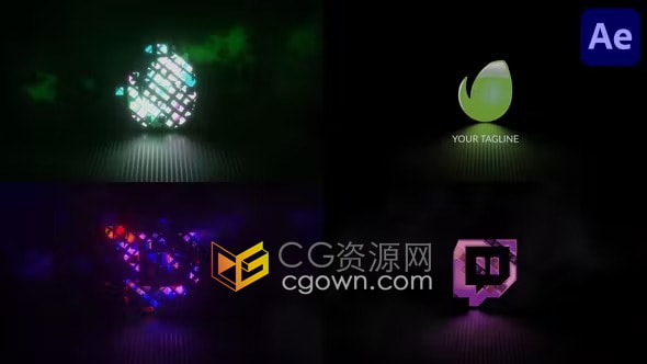 高科技数字风格酷炫故障标志动画AE模板片头制作