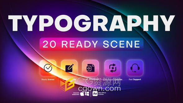 AE模板-20个创意文字排版场景在社交媒体上推广品牌业务