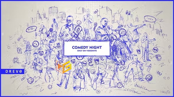 涂鸦手绘人物拿麦克风画笔动画舞台表演剪影纹理视频片头AE模板