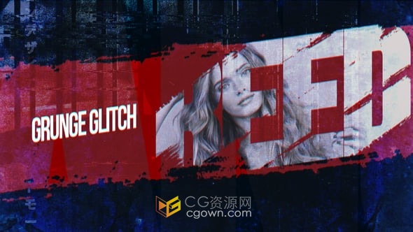 Grunge Glitch简介时髦笔刷大标题激进运动项目视频宣传-AE模板