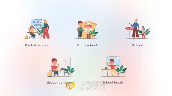 学校教育机构介绍学生学习MG图形动画场景AE模板