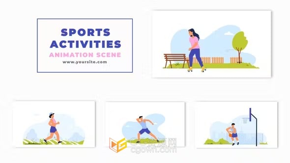 体育运动活动介绍平面人物动画场景MG图形AE模板