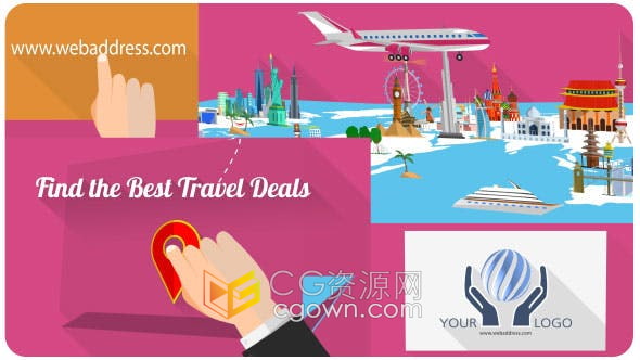 AE模板-适合推广国际旅游APP应用程序电视广告全球地图动画视频