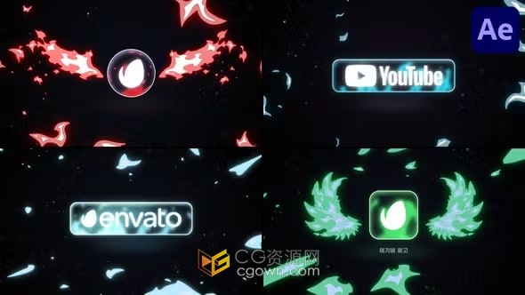 动漫火焰风格品牌LOGO演示明亮卡通漩涡状标志动画-AE模板