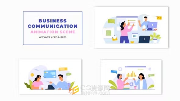 商务沟通概念2D角色动画场景-AE模板