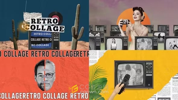 AE模板-复古拼贴剪纸创意开场白插图艺术定格动画宣传视频