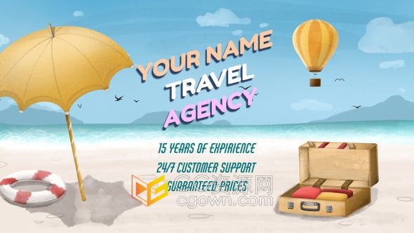 AE模板-彩色插图动画社交媒体上推广旅游业务广告视频