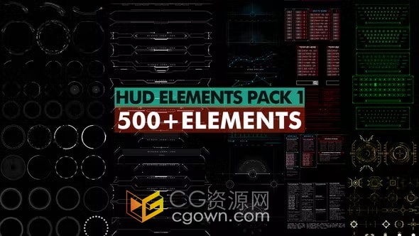 AE模板-500+通信导航战争健康监测安检能源数据传输界面HUD动画元素