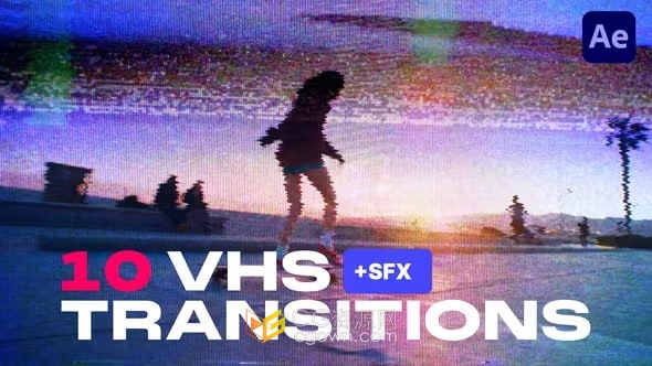 10个带有漏光和损坏的胶片覆盖层VHS胶片复古转场-AE模板
