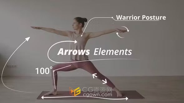 体育运动动作要领瑜伽体式分解动作箭头标注动画元素-AE模板