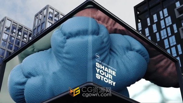 裸眼3D效果城市大厦场景角落屏幕广告逼真街角模型-AE模板