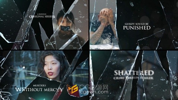 破碎的玻璃效果动作电影犯罪惊悚大片预告片-AE模板