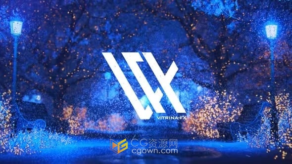 圣诞新年片头雪花纷飞公园场景天旋地转LOGO动画-AE模板