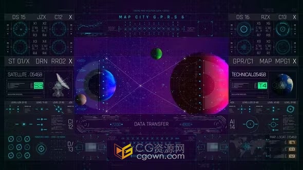 HUD PRO GPRS 6 高科技星球探索数据跟踪全息HUD界面-AE模板