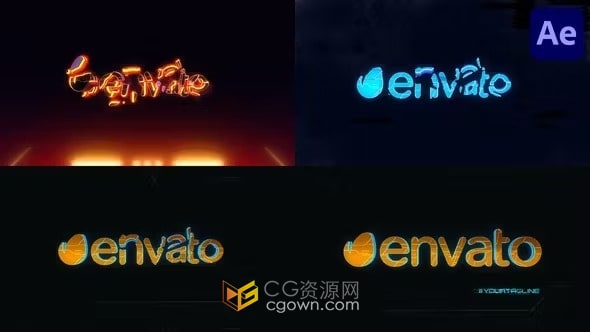 碎块拼接带裂痕赛博朋克标志动画-AE模板