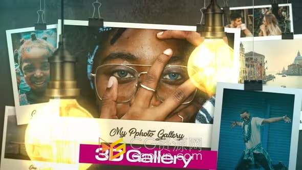 3D Photo Slideshow AE模板闪耀悬浮照片动画视频相册