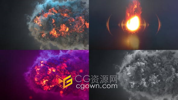 AE模板-5种爆炸燃烧火焰烟雾团特效视频LOGO片头动画
