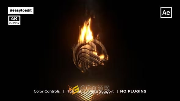 黑暗场景火焰燃烧标志揭晓动画演绎火焰LOGO消失-AE模板